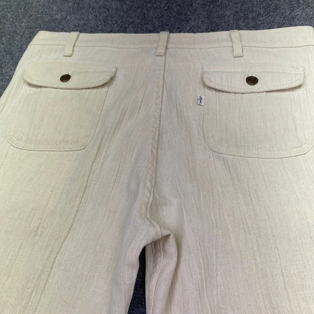 VTG Levis Off White Textured Flare Pants Talon 42 Zipper White Tab Sz 34 70s'